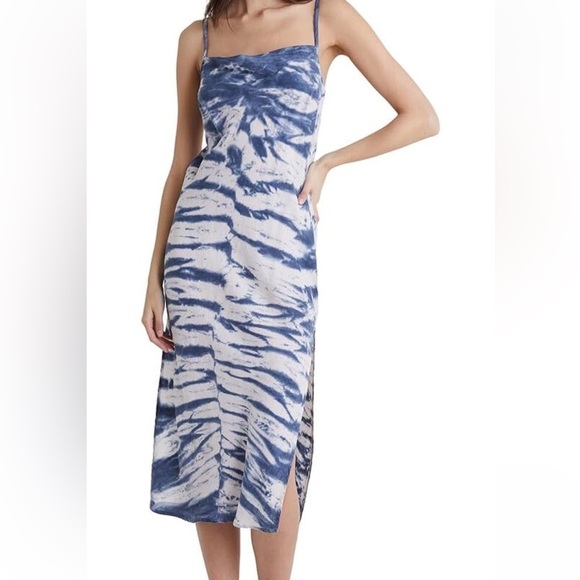 Bella Dahl Maxi Bias Slip Dress Indigo Chevron Dye NWT Size Small - Picture 1 of 7
